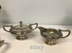 ANTIQUE DERBY HAMMERED SILVERPLATE ART DECO TEA COFFEE SET with TRAY