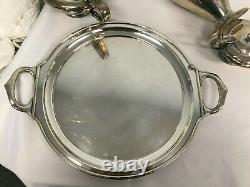 ANTIQUE DERBY HAMMERED SILVERPLATE ART DECO TEA COFFEE SET with TRAY