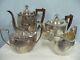 Antique English Chased Silver Plate Coffee/tea Set Withwood Handles, 4 Piece Set