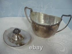 ANTIQUE ENGLISH CHASED SILVER PLATE COFFEE/TEA SET withWOOD HANDLES, 4 PIECE SET