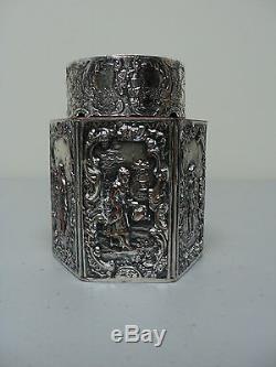 ANTIQUE E. G. WEBSTER & SON SILVER PLATED 6-SIDED TEA CADDY, c. 1900