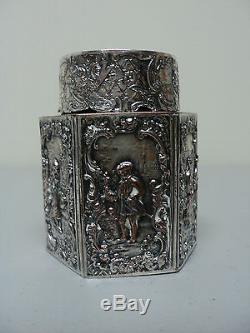 ANTIQUE E. G. WEBSTER & SON SILVER PLATED 6-SIDED TEA CADDY, c. 1900