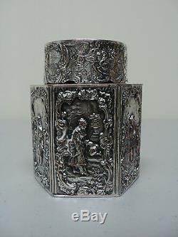 ANTIQUE E. G. WEBSTER & SON SILVER PLATED 6-SIDED TEA CADDY, c. 1900