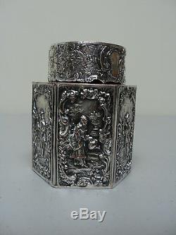 ANTIQUE E. G. WEBSTER & SON SILVER PLATED 6-SIDED TEA CADDY, c. 1900