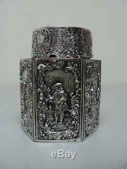 ANTIQUE E. G. WEBSTER & SON SILVER PLATED 6-SIDED TEA CADDY, c. 1900