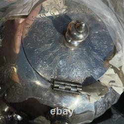 ANTIQUE ONEIDA COMMUNITY PLATE GROSVENOR SILVER PLATE TEA SET, Plus Pyrexx Tray
