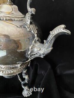 ANTIQUE Silver Plate Large Tilting Teapot with Stand & Burner
