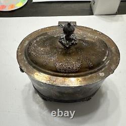 ANTIQUE Silver Plate Tea Caddy Jar Lion handles England Cross Stamp