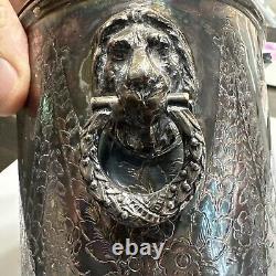 ANTIQUE Silver Plate Tea Caddy Jar Lion handles England Cross Stamp