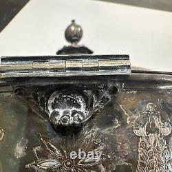 ANTIQUE Silver Plate Tea Caddy Jar Lion handles England Cross Stamp