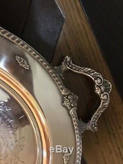 ANTIQUE WALLACE ROSE POINT LARGE WAITER TEA SET TRAY HANDLES SILVER Plate