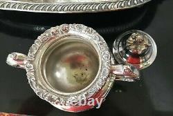 ANTQUE Victorian Art Nouveau Silver Plate COFFEE & TEA Pots Sugar Creamer & Tray