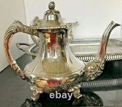 ANTQUE Victorian Art Nouveau Silver Plate COFFEE & TEA Pots Sugar Creamer & Tray