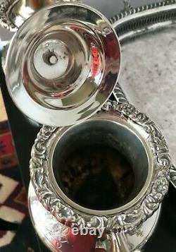 ANTQUE Victorian Art Nouveau Silver Plate COFFEE & TEA Pots Sugar Creamer & Tray