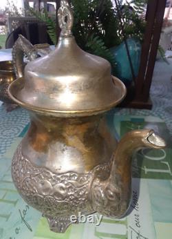 ANTQ Silver Plate Ornate 3 Pc Tea Set Teapot / Creamer / Sugar /? FAB Foilage