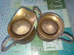 ANTQ Silver Plate Ornate 3 Pc Tea Set Teapot / Creamer / Sugar /? FAB Foilage