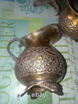 ANTQ Silver Plate Ornate 3 Pc Tea Set Teapot / Creamer / Sugar /? FAB Foilage