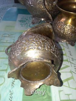 ANTQ Silver Plate Ornate 3 Pc Tea Set Teapot / Creamer / Sugar /? FAB Foilage
