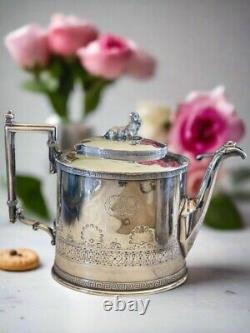 ANTQ Silverplate GOAT Greek Key 4 Pcs Tea Set Reed & Barton Monogram GOTHIC