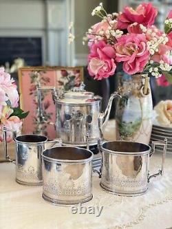 ANTQ Silverplate GOAT Greek Key 4 Pcs Tea Set Reed & Barton Monogram GOTHIC