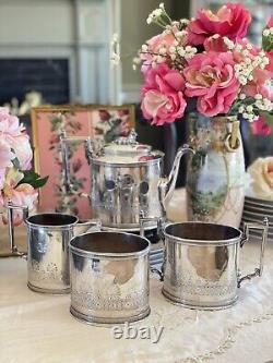 ANTQ Silverplate GOAT Greek Key 4 Pcs Tea Set Reed & Barton Monogram GOTHIC
