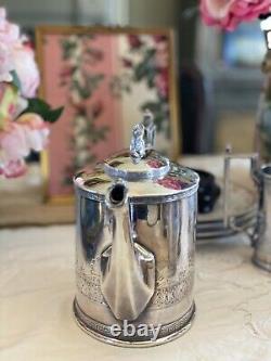 ANTQ Silverplate GOAT Greek Key 4 Pcs Tea Set Reed & Barton Monogram GOTHIC