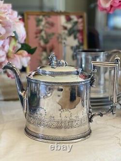 ANTQ Silverplate GOAT Greek Key 4 Pcs Tea Set Reed & Barton Monogram GOTHIC