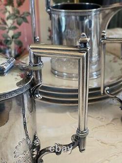 ANTQ Silverplate GOAT Greek Key 4 Pcs Tea Set Reed & Barton Monogram GOTHIC