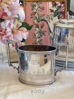ANTQ Silverplate GOAT Greek Key 4 Pcs Tea Set Reed & Barton Monogram GOTHIC