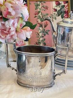 ANTQ Silverplate GOAT Greek Key 4 Pcs Tea Set Reed & Barton Monogram GOTHIC