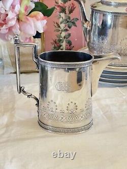ANTQ Silverplate GOAT Greek Key 4 Pcs Tea Set Reed & Barton Monogram GOTHIC