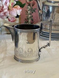ANTQ Silverplate GOAT Greek Key 4 Pcs Tea Set Reed & Barton Monogram GOTHIC