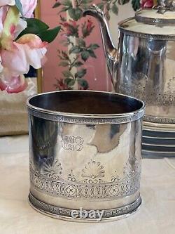 ANTQ Silverplate GOAT Greek Key 4 Pcs Tea Set Reed & Barton Monogram GOTHIC