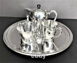 ART DECO SILVER PLATE 3 PIECE TEA SET & TRAY, c. 1930s/40s