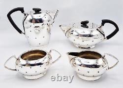 ART DECO SPACE AGE SILVER PLATED FOUR-PIECE TEA SET c1950 STAR PATTERN
