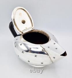 ART DECO SPACE AGE SILVER PLATED FOUR-PIECE TEA SET c1950 STAR PATTERN