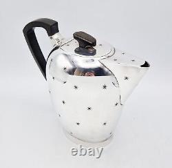 ART DECO SPACE AGE SILVER PLATED FOUR-PIECE TEA SET c1950 STAR PATTERN