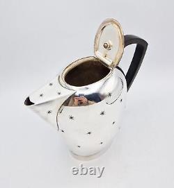 ART DECO SPACE AGE SILVER PLATED FOUR-PIECE TEA SET c1950 STAR PATTERN