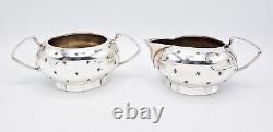 ART DECO SPACE AGE SILVER PLATED FOUR-PIECE TEA SET c1950 STAR PATTERN