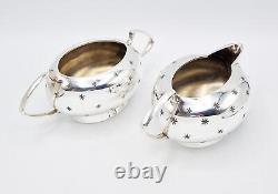 ART DECO SPACE AGE SILVER PLATED FOUR-PIECE TEA SET c1950 STAR PATTERN