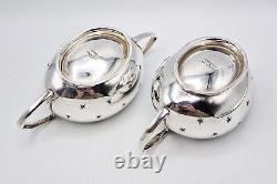 ART DECO SPACE AGE SILVER PLATED FOUR-PIECE TEA SET c1950 STAR PATTERN