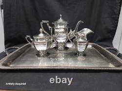 ART DECO Silverplate TEA SET Sugar, Creamer Tray Hand Made Beaded 1930s Germany