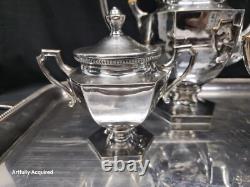 ART DECO Silverplate TEA SET Sugar, Creamer Tray Hand Made Beaded 1930s Germany