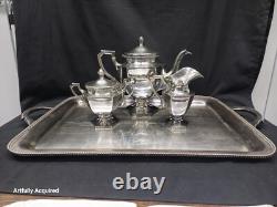ART DECO Silverplate TEA SET Sugar, Creamer Tray Hand Made Beaded 1930s Germany