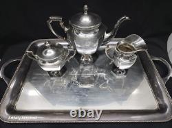 ART DECO Silverplate TEA SET Sugar, Creamer Tray Hand Made Beaded 1930s Germany