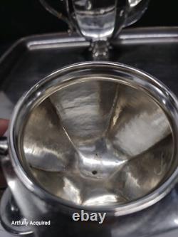 ART DECO Silverplate TEA SET Sugar, Creamer Tray Hand Made Beaded 1930s Germany