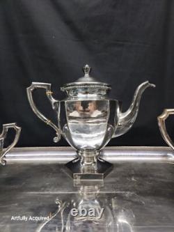 ART DECO Silverplate TEA SET Sugar, Creamer Tray Hand Made Beaded 1930s Germany
