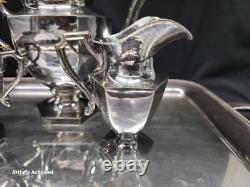 ART DECO Silverplate TEA SET Sugar, Creamer Tray Hand Made Beaded 1930s Germany
