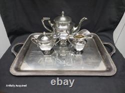 ART DECO Silverplate TEA SET Sugar, Creamer Tray Hand Made Beaded 1930s Germany