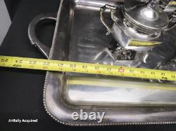 ART DECO Silverplate TEA SET Sugar, Creamer Tray Hand Made Beaded 1930s Germany